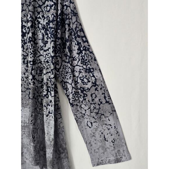 Cubism Floral Hacci Print Top Blue & Grey Long Sleeve Round Neck Tunic Style XL - Picture 4 of 8